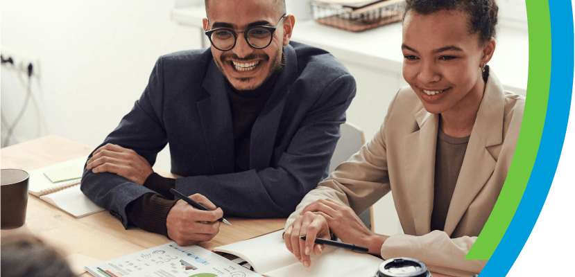 People smiling while in a meeting